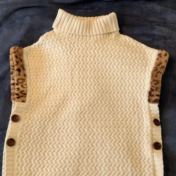 Aspen Kids Turtleneck Poncho Cream Faux Fur Size L 10 Cape Knit - Picture 3 of 11